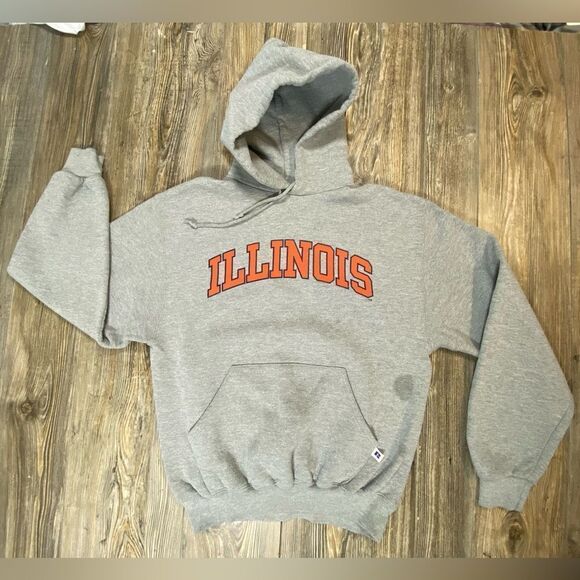 Vintage Other - 90s Russell Athletic Mens Medium Gray Hoodie Sweatshirt Illinois Fighting Illini